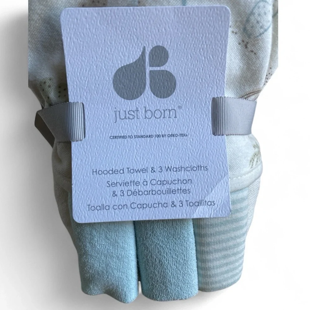 Blue Hooded Towel & Washcloth Set